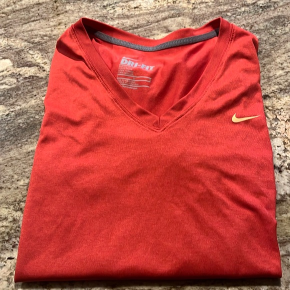 Nike Tops - NIKE dri fit large v-neck polyester rust/burnt orange color EUC